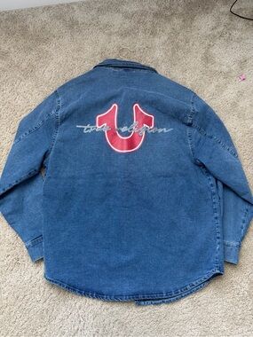 True Religion Blue Denim Jacket with Red Logo